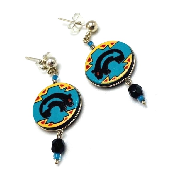 Mato Southwestern Native American Bear Arrow Blue Tribal Ethnic Geometric Dangle - Picture 2 of 16